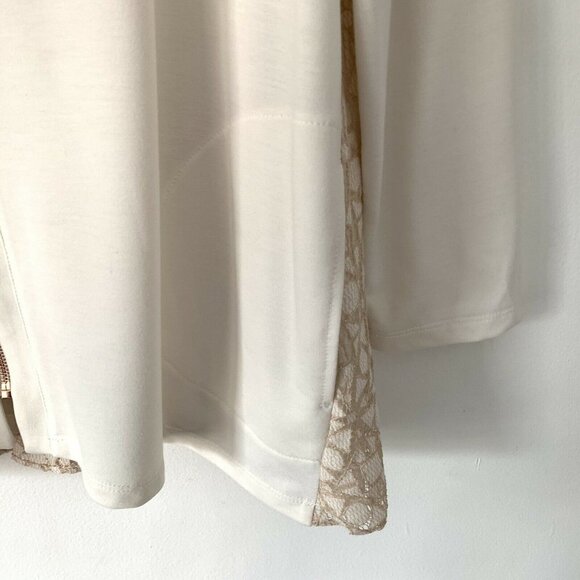 LOGO by Lori Goldstein XL Beige Zip Lace Cardigan - Picture 7 of 10